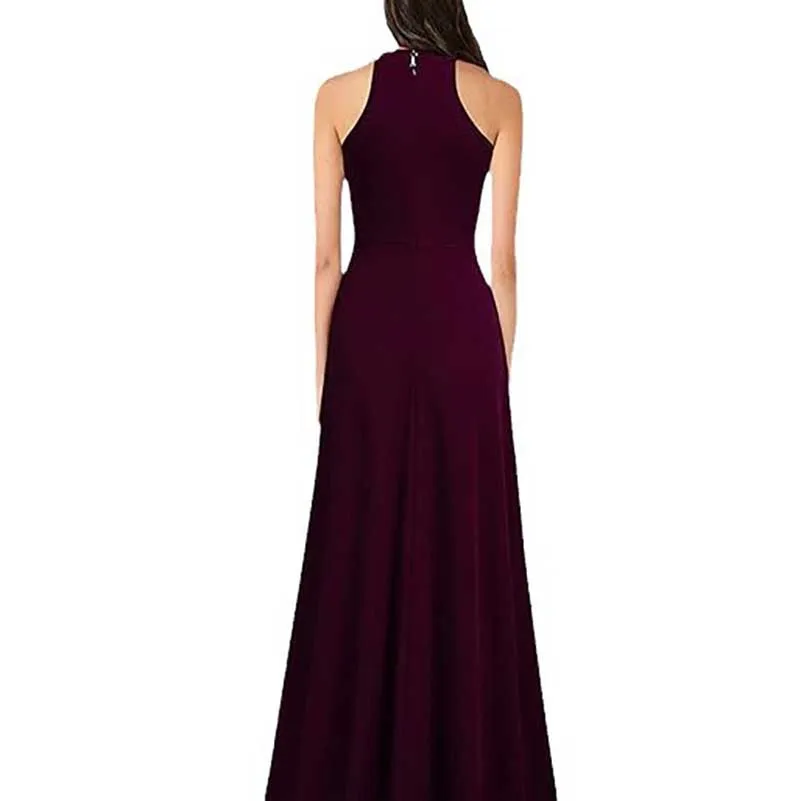 Halter Fitted Prom Dress Split Long Bridesmaid Dress