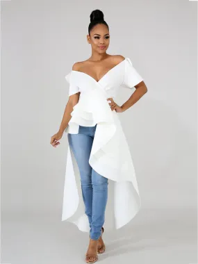 High Low Ruffle Sleeve Bodycon Peplum Dresses Tops