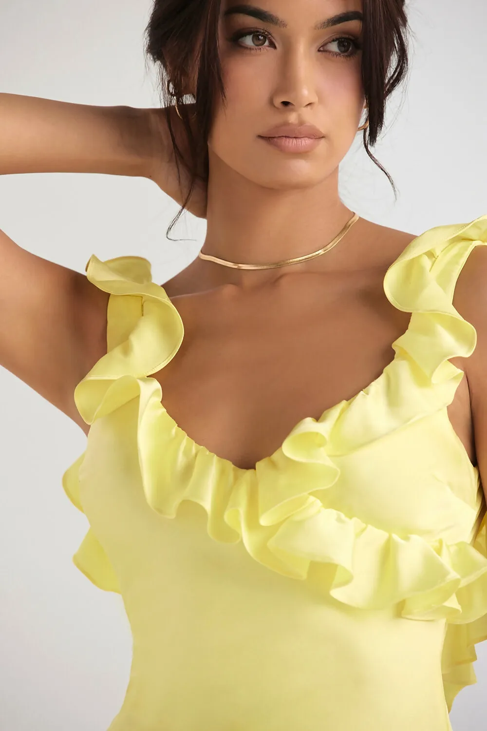 House of CB 'TINK' Buttercup Satin Ruffle Mini Dress