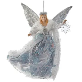 Iridescent White, Silver and Lavender Flying Angel Ornament