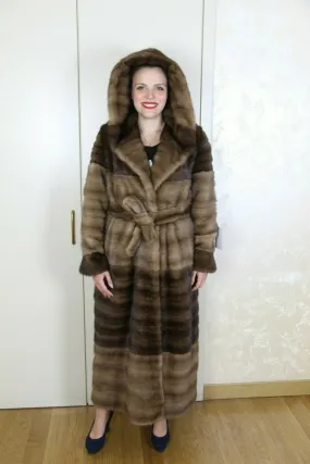 Italian Made Horizontal Mink Coat with Hood