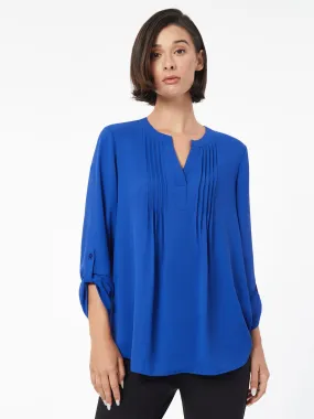 Jasper Crepe Roll-Tab Pintuck Blouse