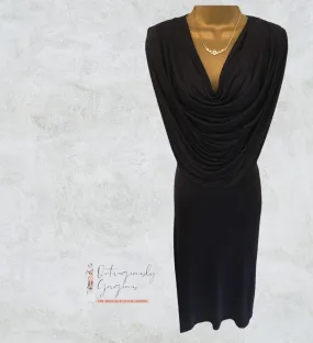 Jean Colonna Rare Vintage Black Silk Jersey Cowl Neck Dress UK 12 US 8 EU 40