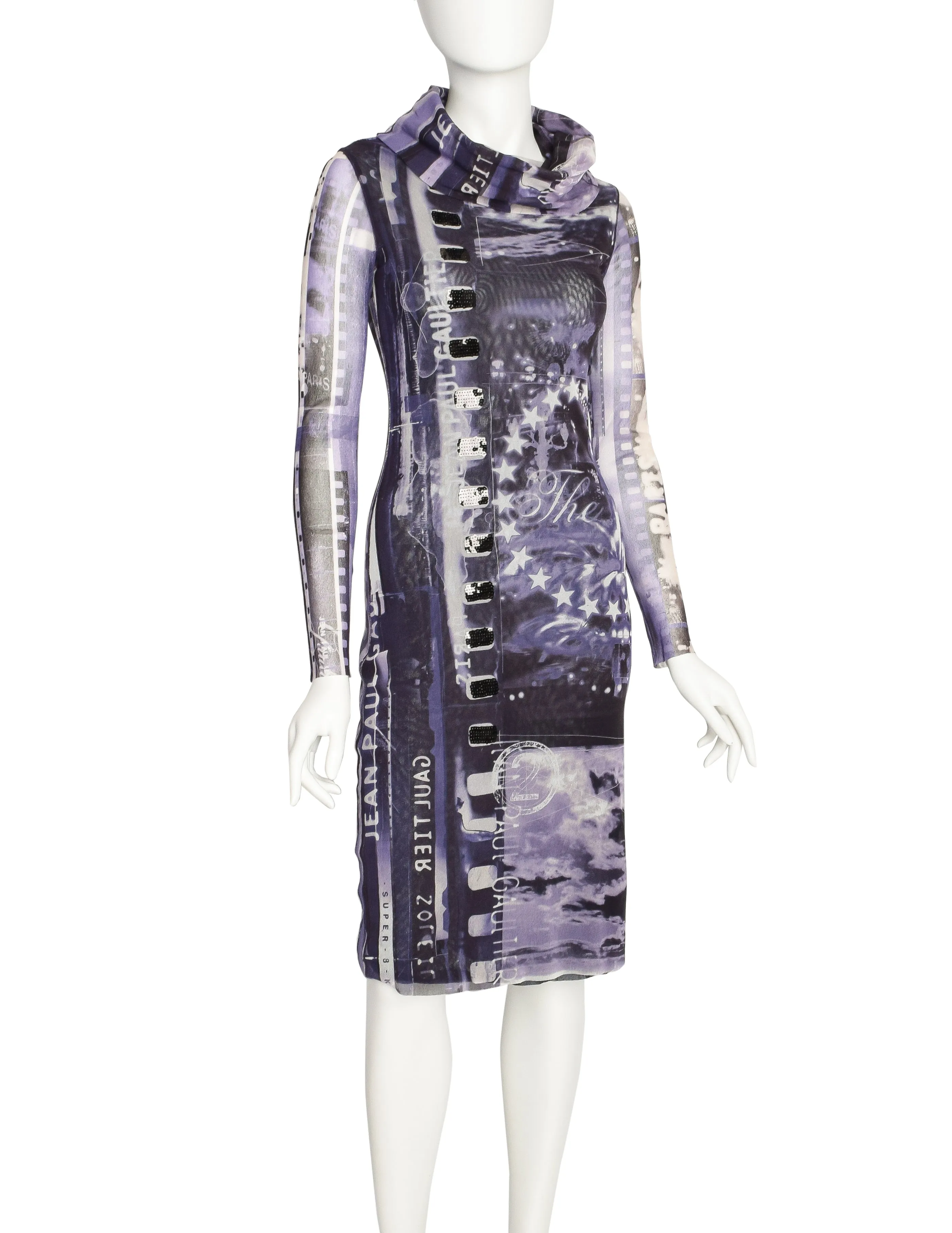 Jean Paul Gaultier Vintage Purple Cinema Film Strip Mesh Dress