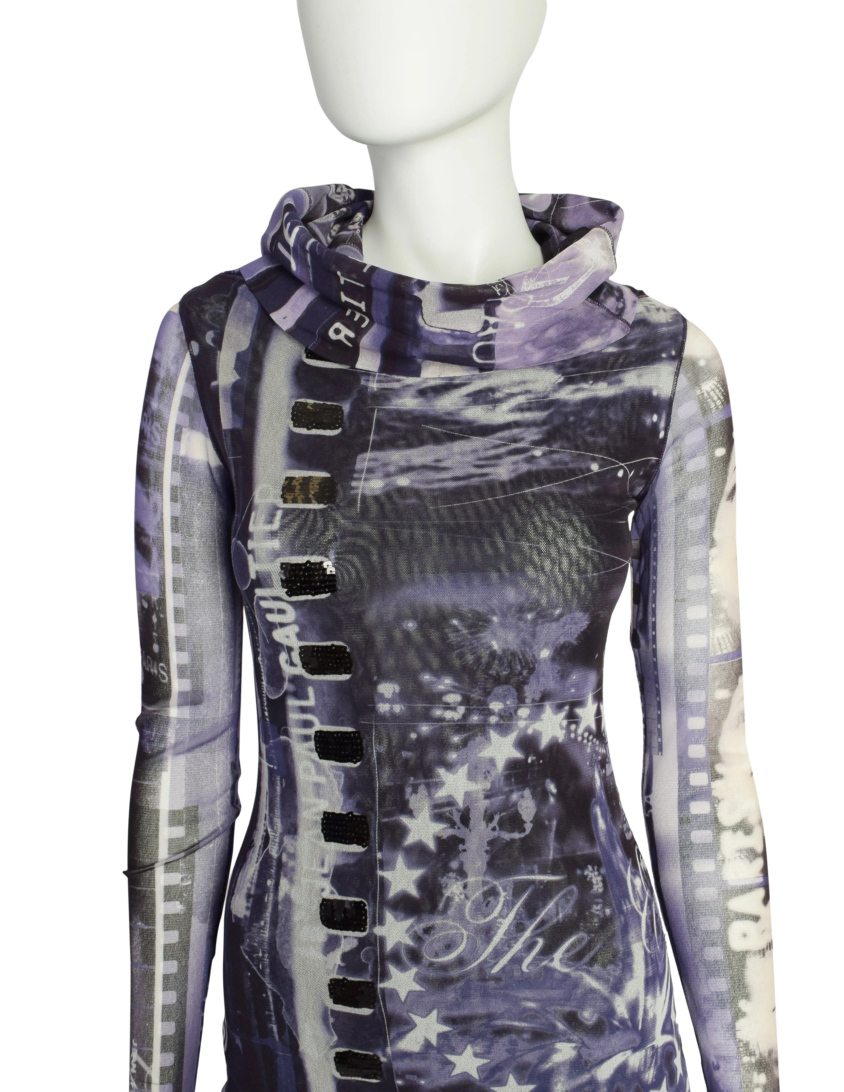 Jean Paul Gaultier Vintage Purple Cinema Film Strip Mesh Dress