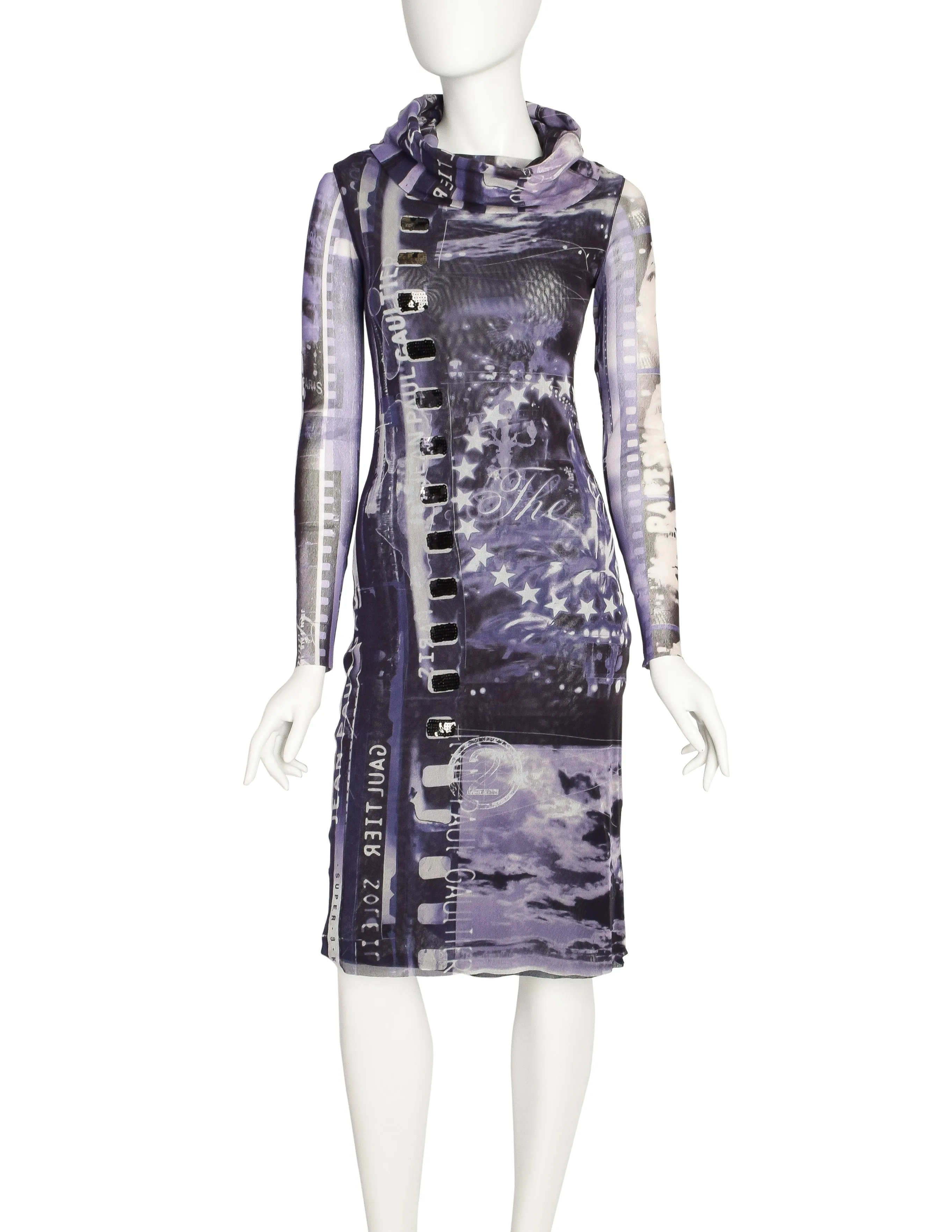 Jean Paul Gaultier Vintage Purple Cinema Film Strip Mesh Dress