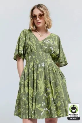 Karen Walker Florence Mini Dress - Wild Flowers Seersucker - Green