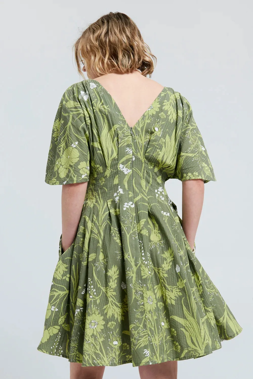 Karen Walker Florence Mini Dress - Wild Flowers Seersucker - Green