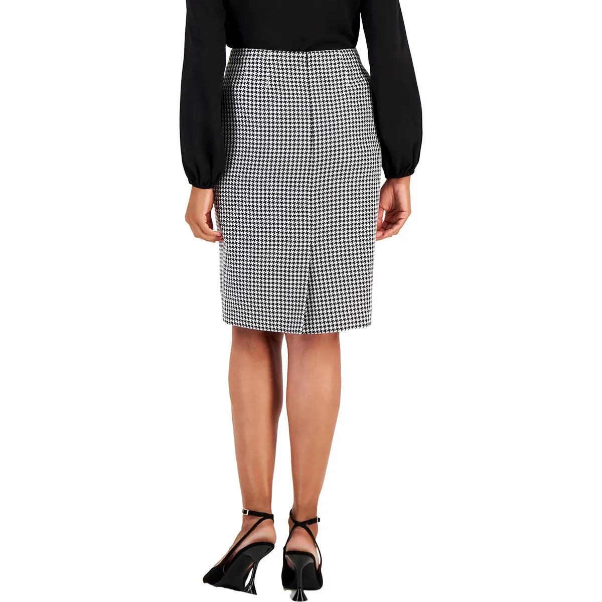 Kasper Womens Petites Hidden Back Zipper Houndstooth Pencil Skirt