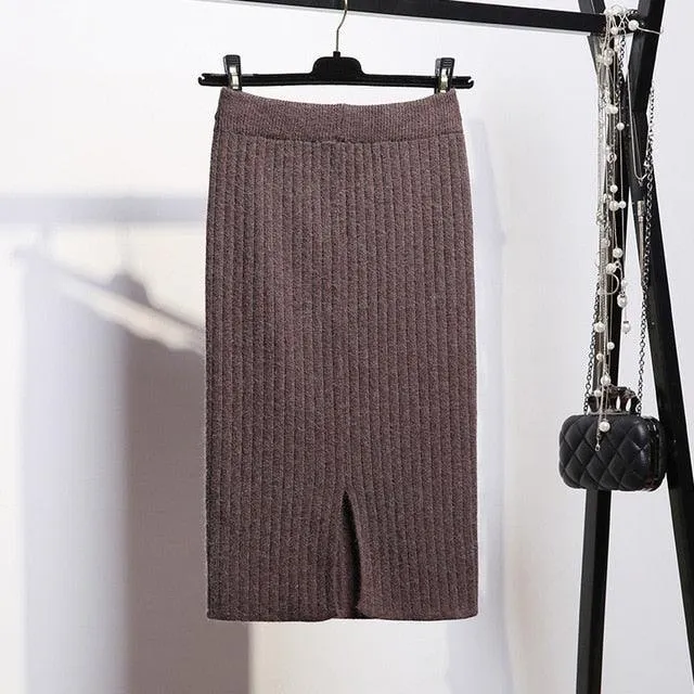 Knitted Elegant Midi Pencil Skirt