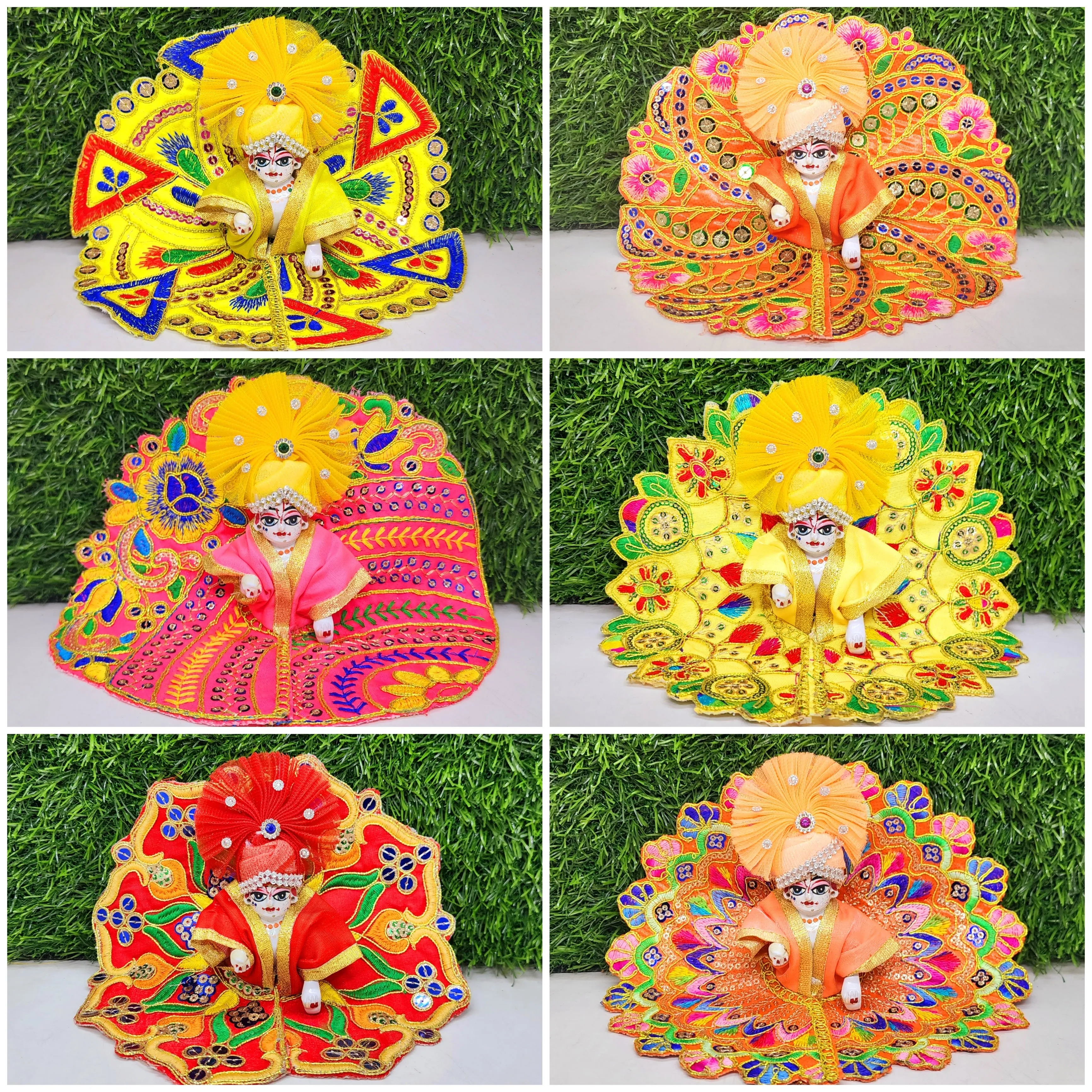 Laddu Gopal Embroidery Dress Combo Pack of 6 [Pagdi not included] (Random Designs)