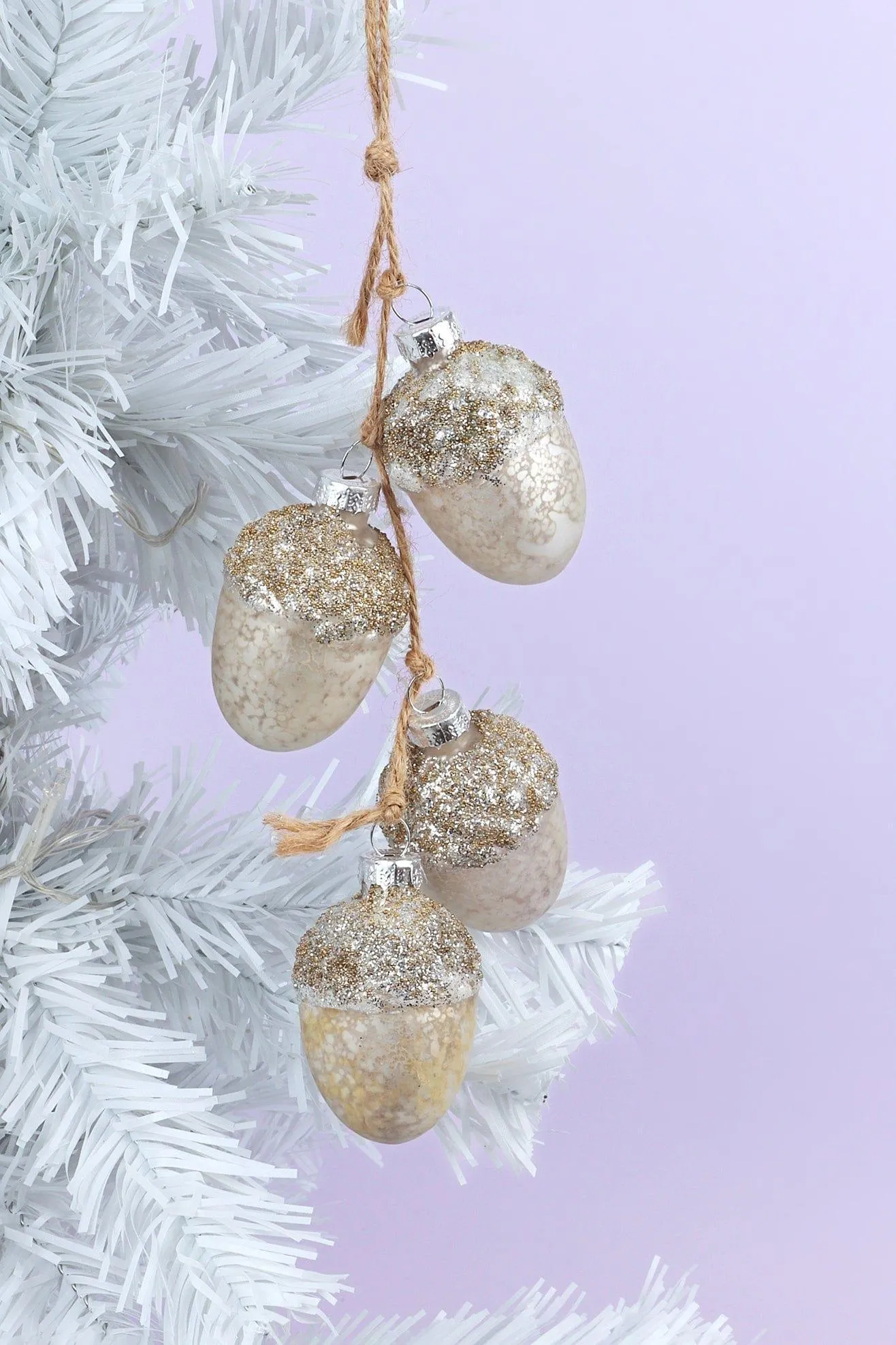 Large Elegant Glass String of Silver Glass Acorn Christmas Tree Ornaments