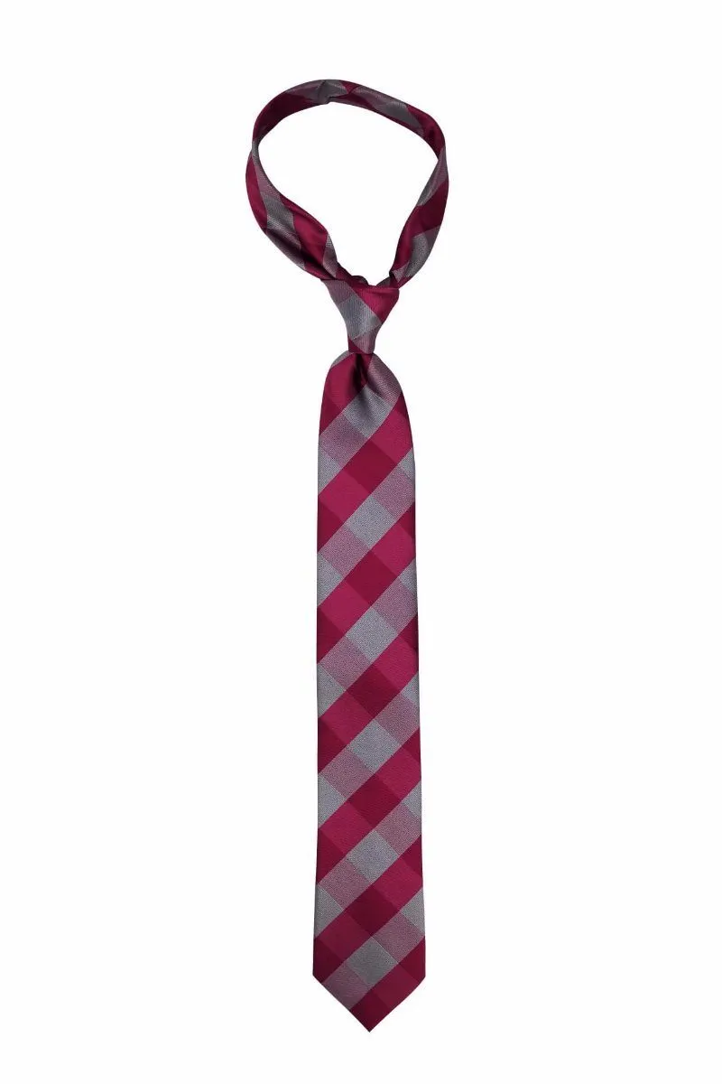 Large Plaid Pink and Gray Traditional Tie