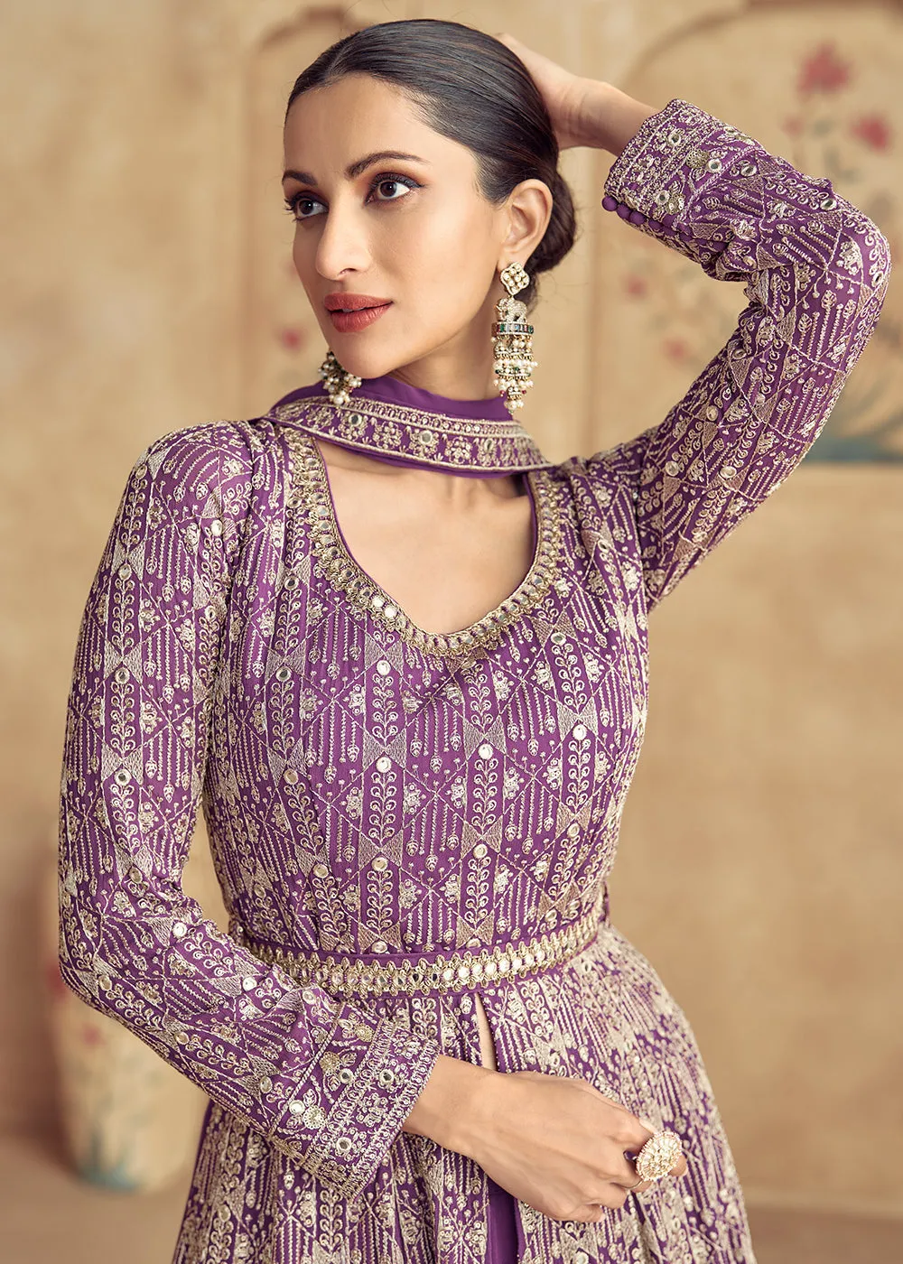 Lavender Traditional Embroidered Festive Anarkali Gown