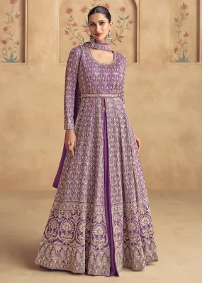 Lavender Traditional Embroidered Festive Anarkali Gown