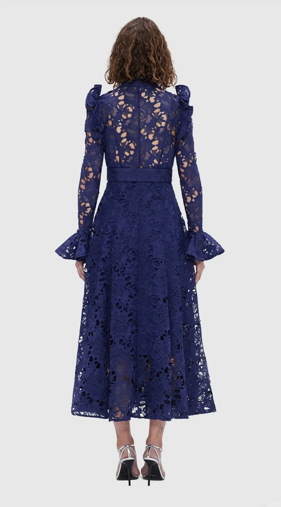 Leo Lin Aliyah Lace Butterfly Sleeve Midi Dress - Oxford Blue