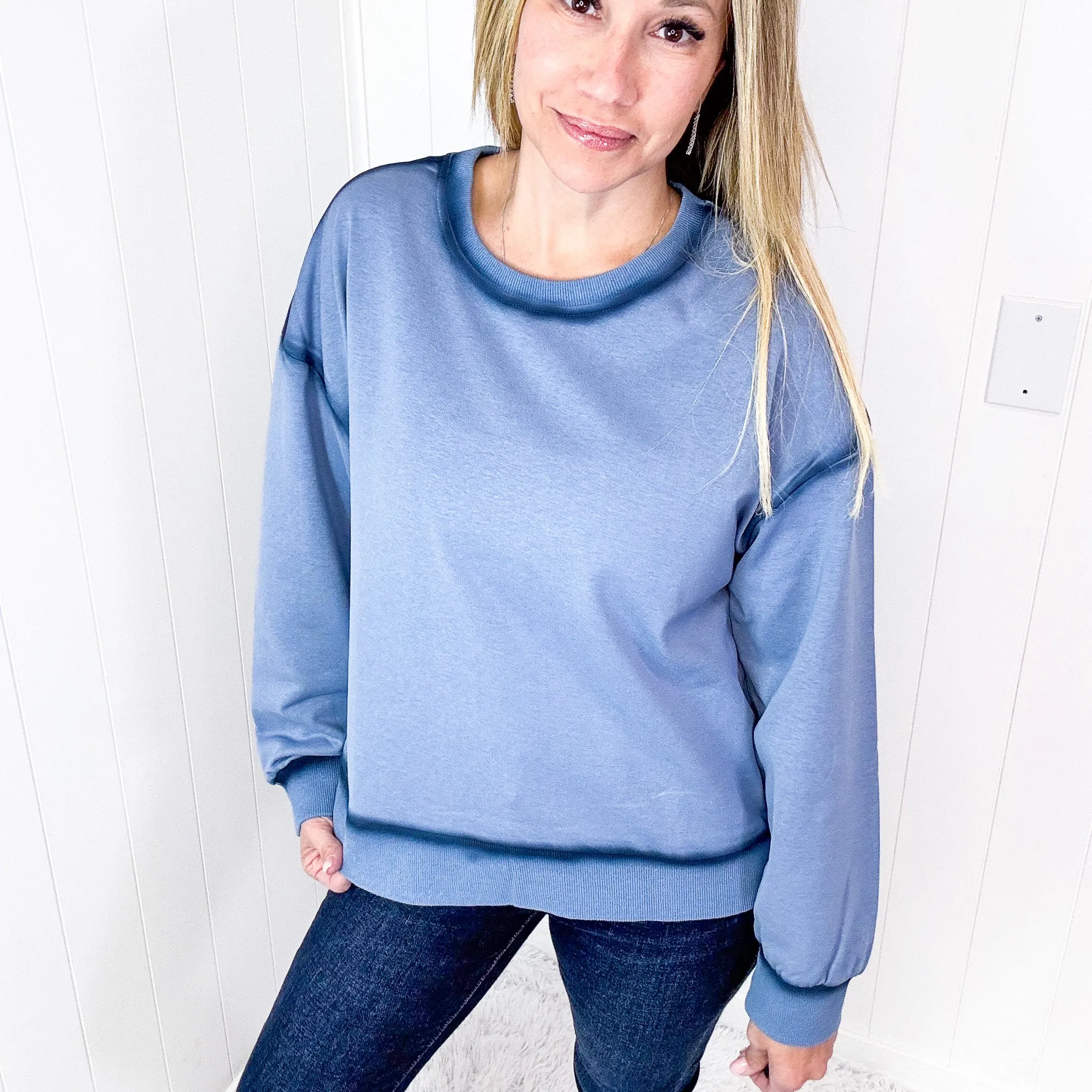 Let's Dream Faded Oil Washed Long Sleeve Crew Neckline Pullover in 4 Options