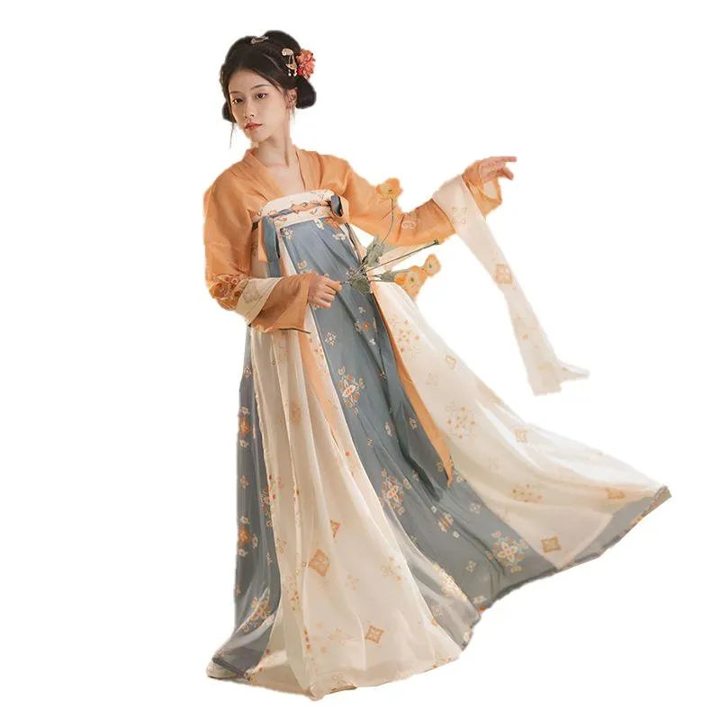 Light Blue and Beige Tang Dynasty Hanfu Dress