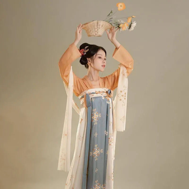 Light Blue and Beige Tang Dynasty Hanfu Dress