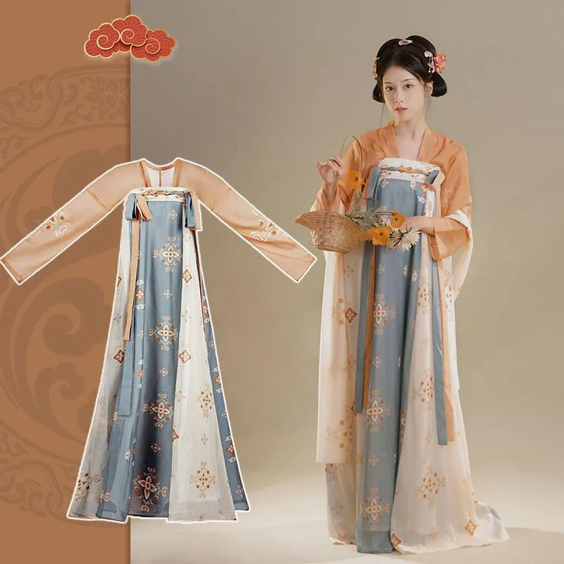 Light Blue and Beige Tang Dynasty Hanfu Dress