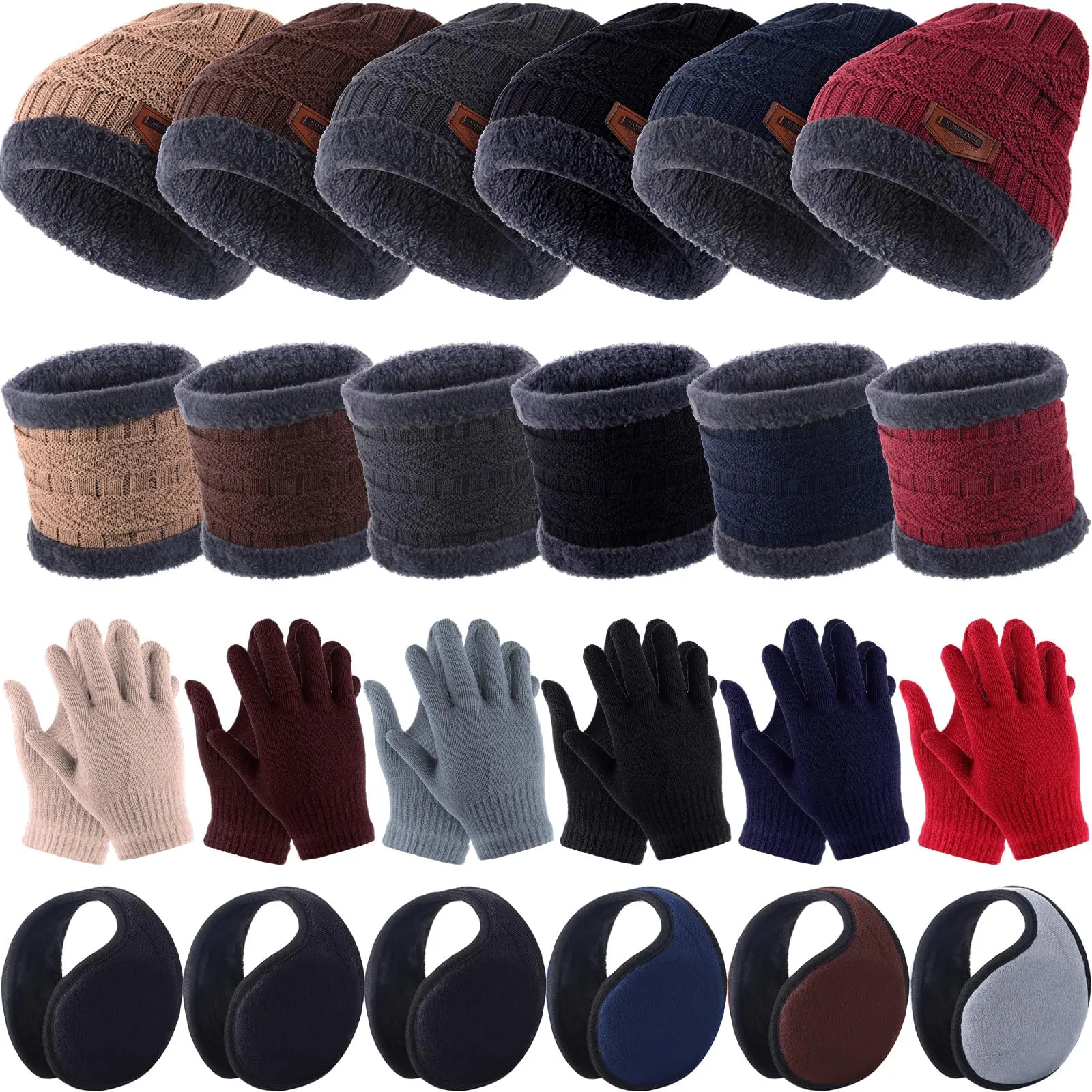 Liitrsh 24 Pcs Kids Winter Hat Scarf Glove Earmuffs Set Knitted Beanie Caps Gloves Mittens Earflaps for Boy Girl 2-10 Years(Multicolor)