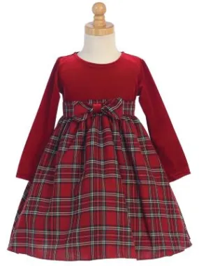 Little Girls Red Black Velvet Plaid Holiday  Christmas Girls Dress 3Mos-12