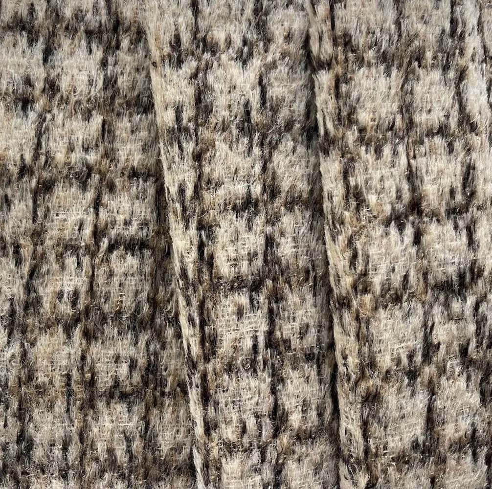 Long-Haired Neutral Checked Llama & Wool Blend (Made in Italy)