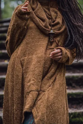 Long Hooded Sweater Coat Sheela Caramel