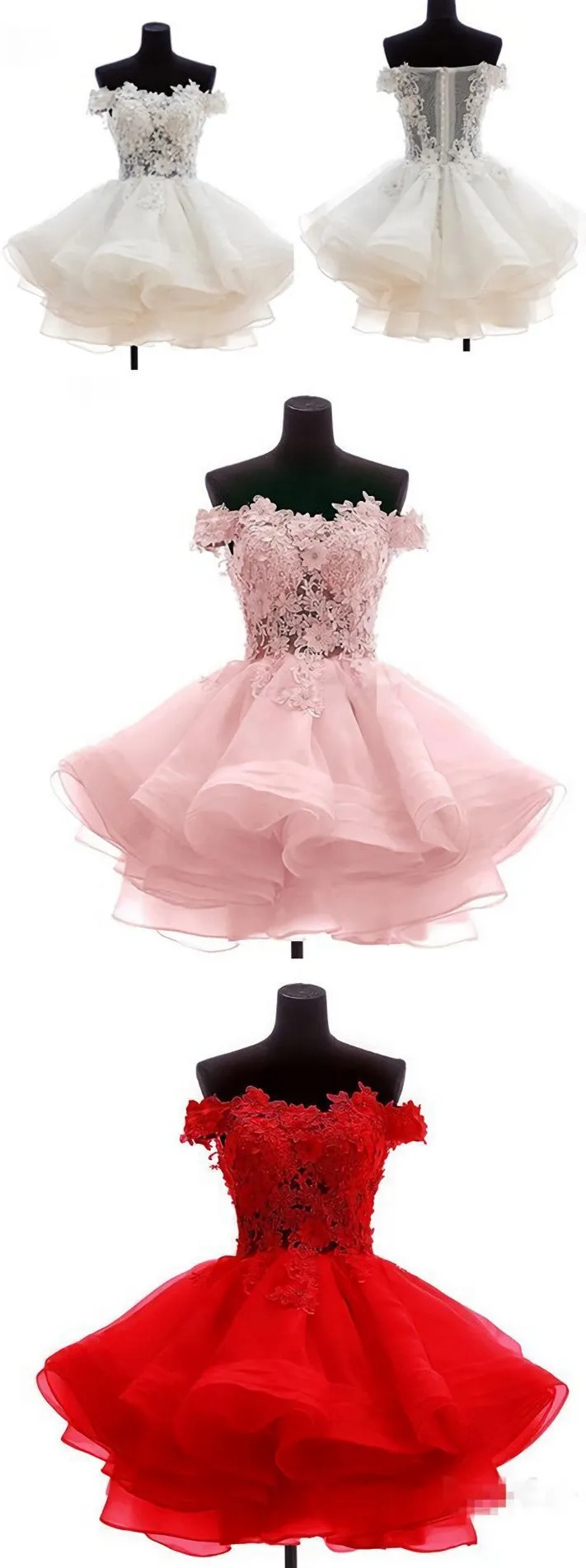 Lovely Off Shoulder Organza and Lace Sweetheart Prom Dress, Homecoming Dresses