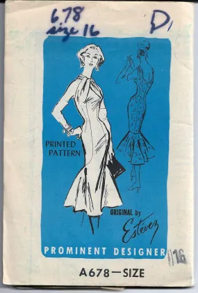 Mail Order Prominent Designer Estevez A678 Ladies Mermaid Cocktail Dress Vintage Pattern 1950s