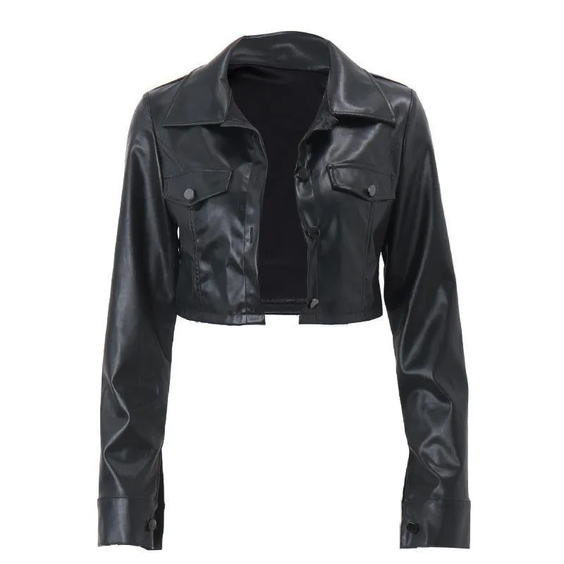 Maillard Style PU Leather Lapel Cardigan Coat