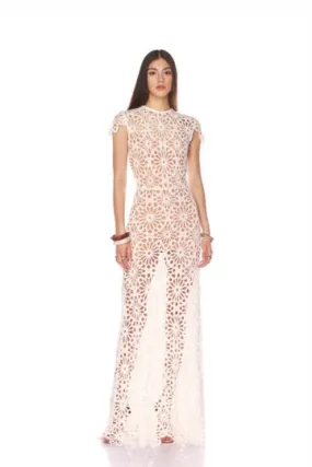 Marley Cap Sleeve White Crochet Maxi Dress - S