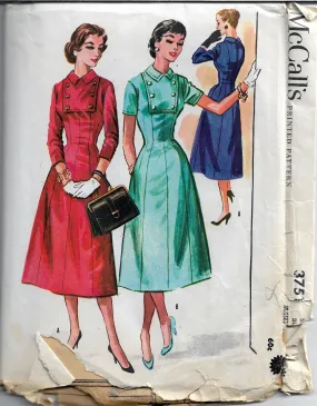 McCalls 3751 Ladies Dress Button Bib Front Vintage Sewing Pattern 1950s Rare