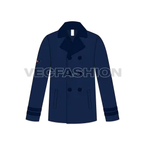 Mens Classic Navy Blue Pea Vector Coat