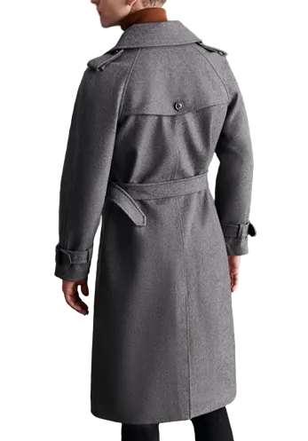 Mens Everett Front Button Grey Wool Double Breasted Long Coat