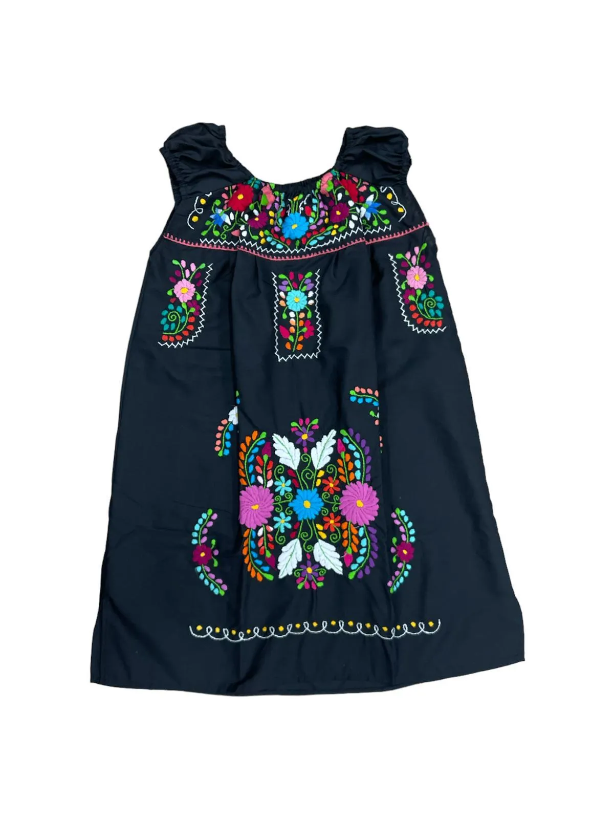 Mexican Floral Embroidered Off the Shoulder Dress Evelia Black