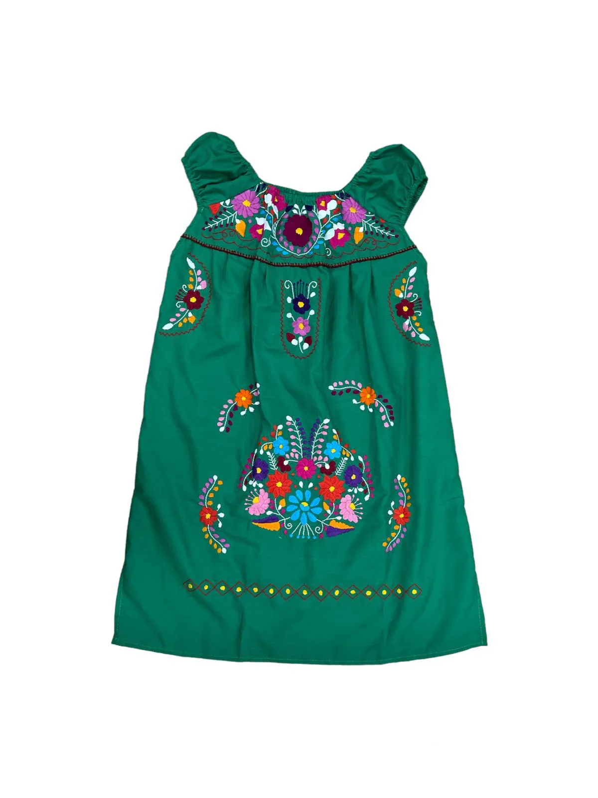 Mexican Floral Embroidered Off the Shoulder Dress Evelia Green