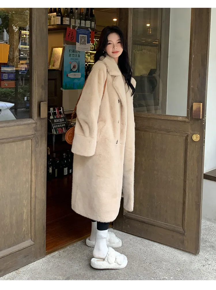 Mink Fur Velvet White Cream Brown Pink Soft Sweet Thick Long Coat