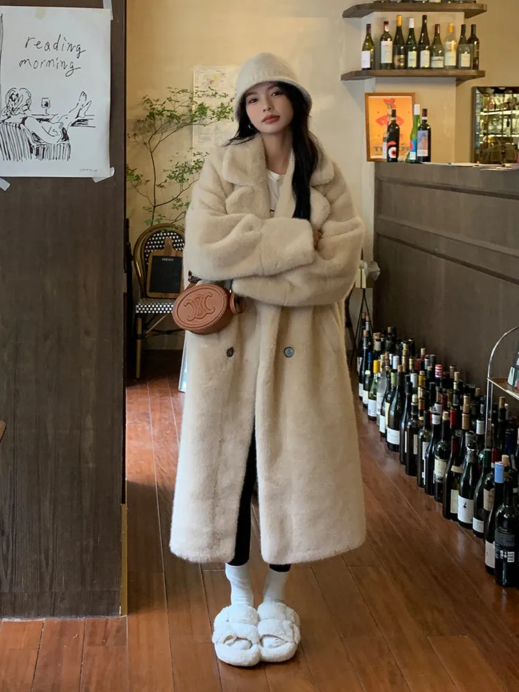 Mink Fur Velvet White Cream Brown Pink Soft Sweet Thick Long Coat