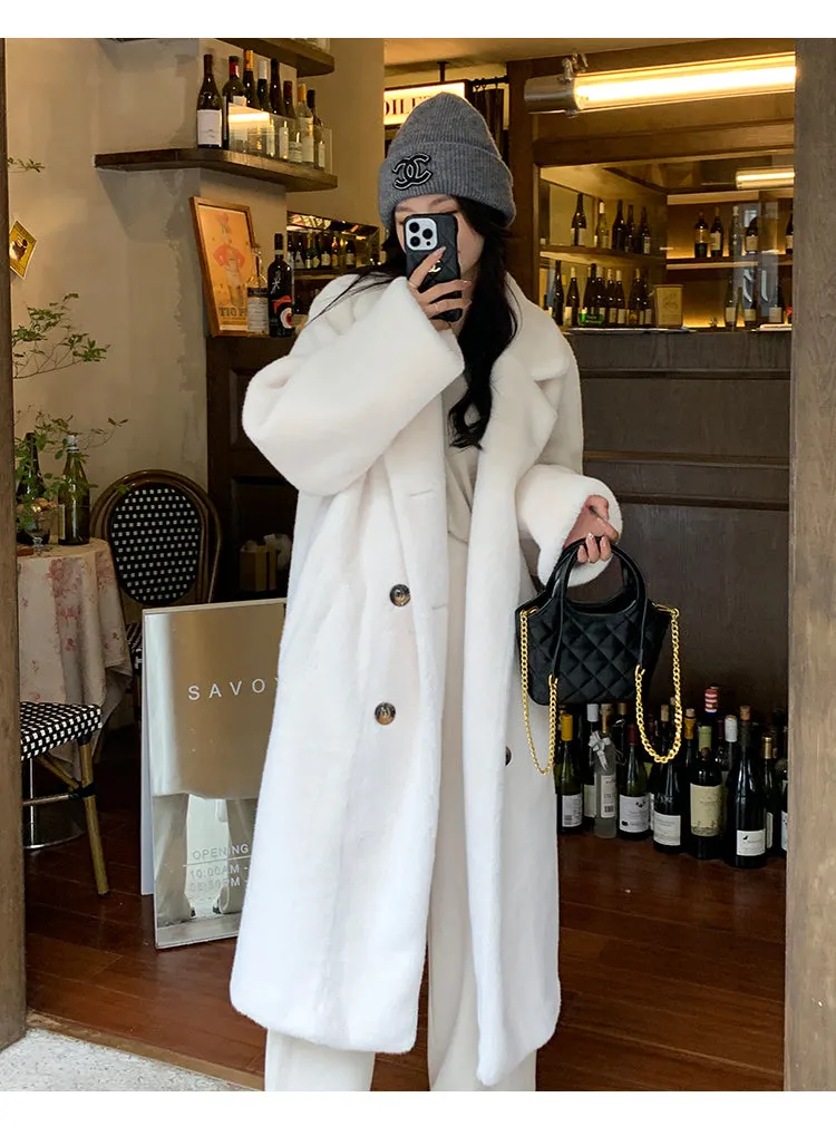 Mink Fur Velvet White Cream Brown Pink Soft Sweet Thick Long Coat