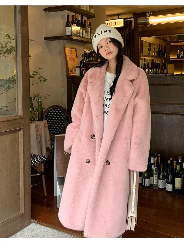 Mink Fur Velvet White Cream Brown Pink Soft Sweet Thick Long Coat