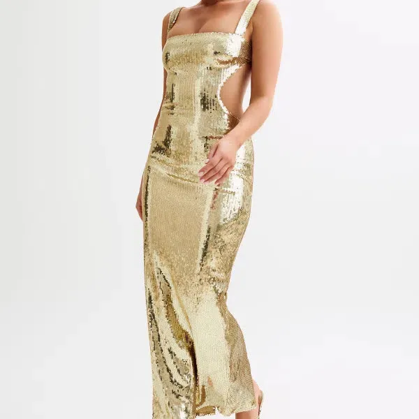 Mirabelle – Side cutouts – Elegant sequin maxi dress