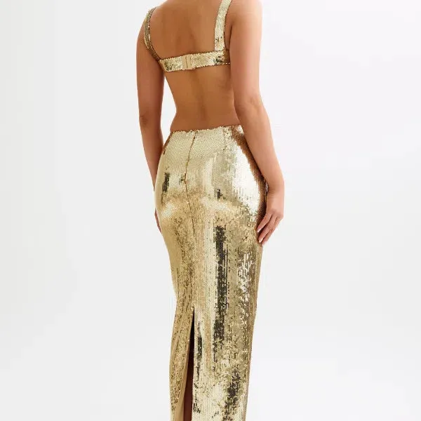 Mirabelle – Side cutouts – Elegant sequin maxi dress