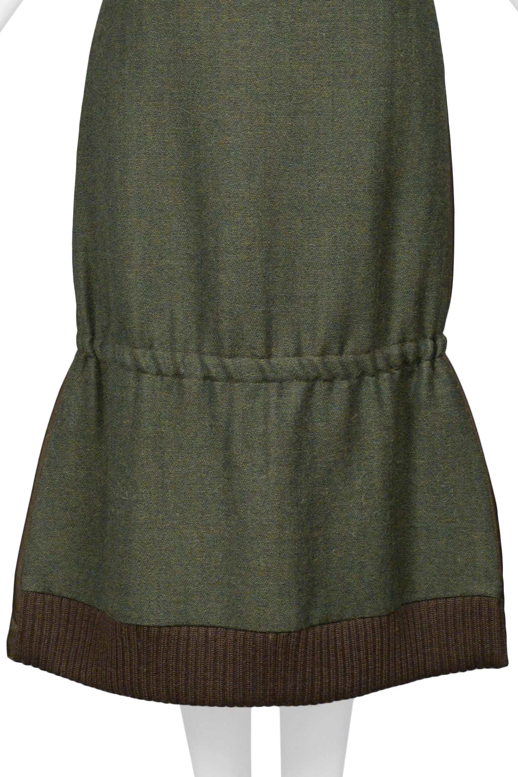 MIU MIU ARMY GREEN WOOL AND NYLON TECH SKIRT 1999