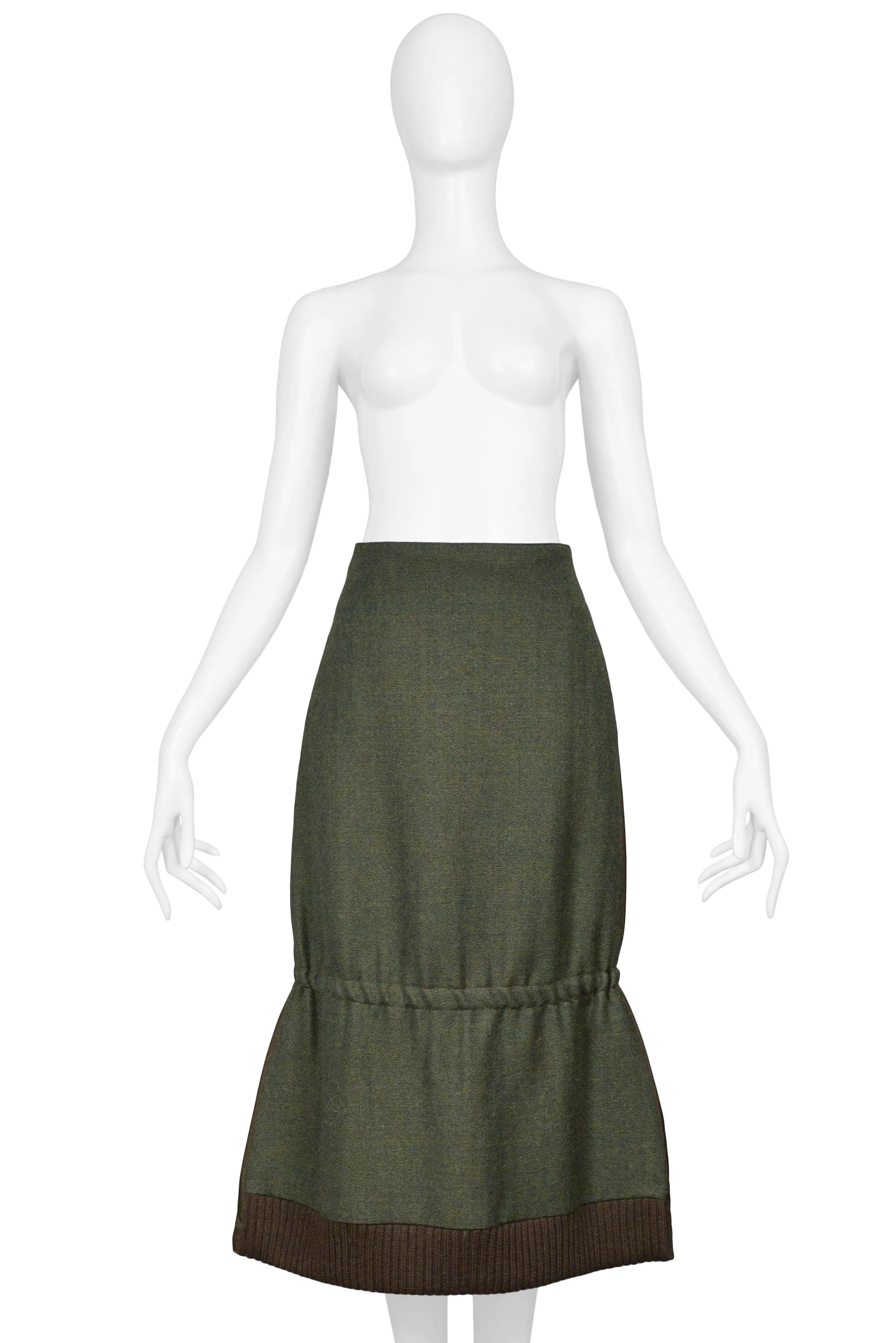 MIU MIU ARMY GREEN WOOL AND NYLON TECH SKIRT 1999