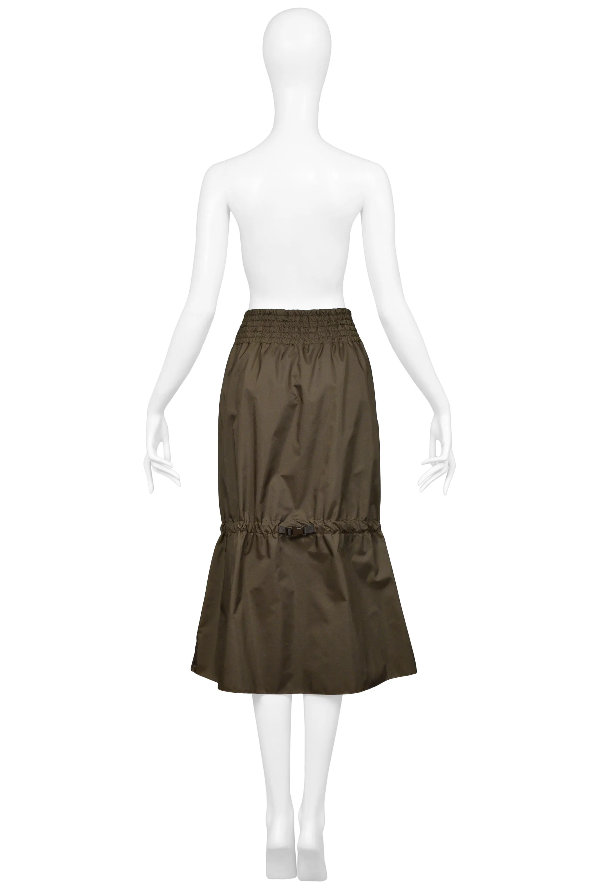 MIU MIU ARMY GREEN WOOL AND NYLON TECH SKIRT 1999