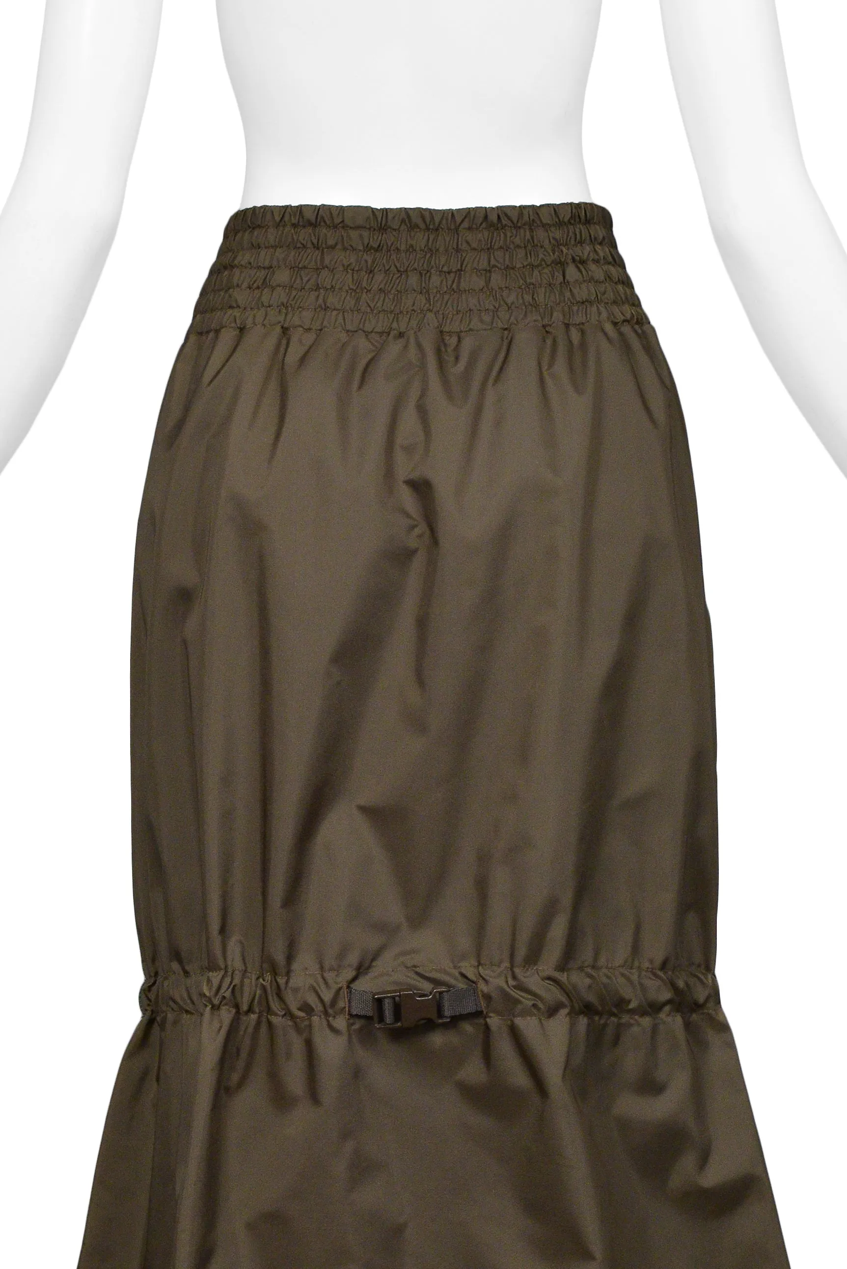 MIU MIU ARMY GREEN WOOL AND NYLON TECH SKIRT 1999