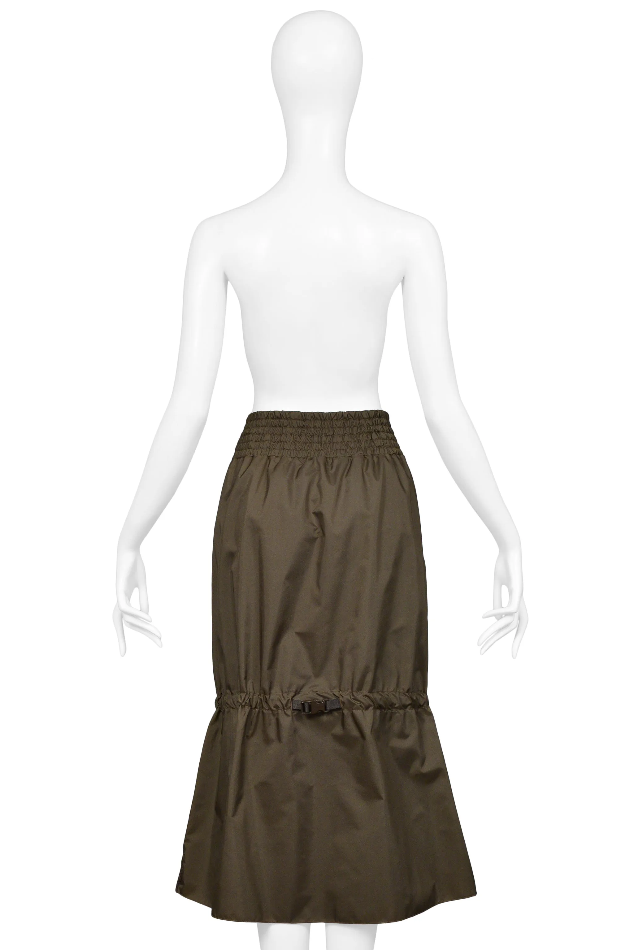 MIU MIU ARMY GREEN WOOL AND NYLON TECH SKIRT 1999