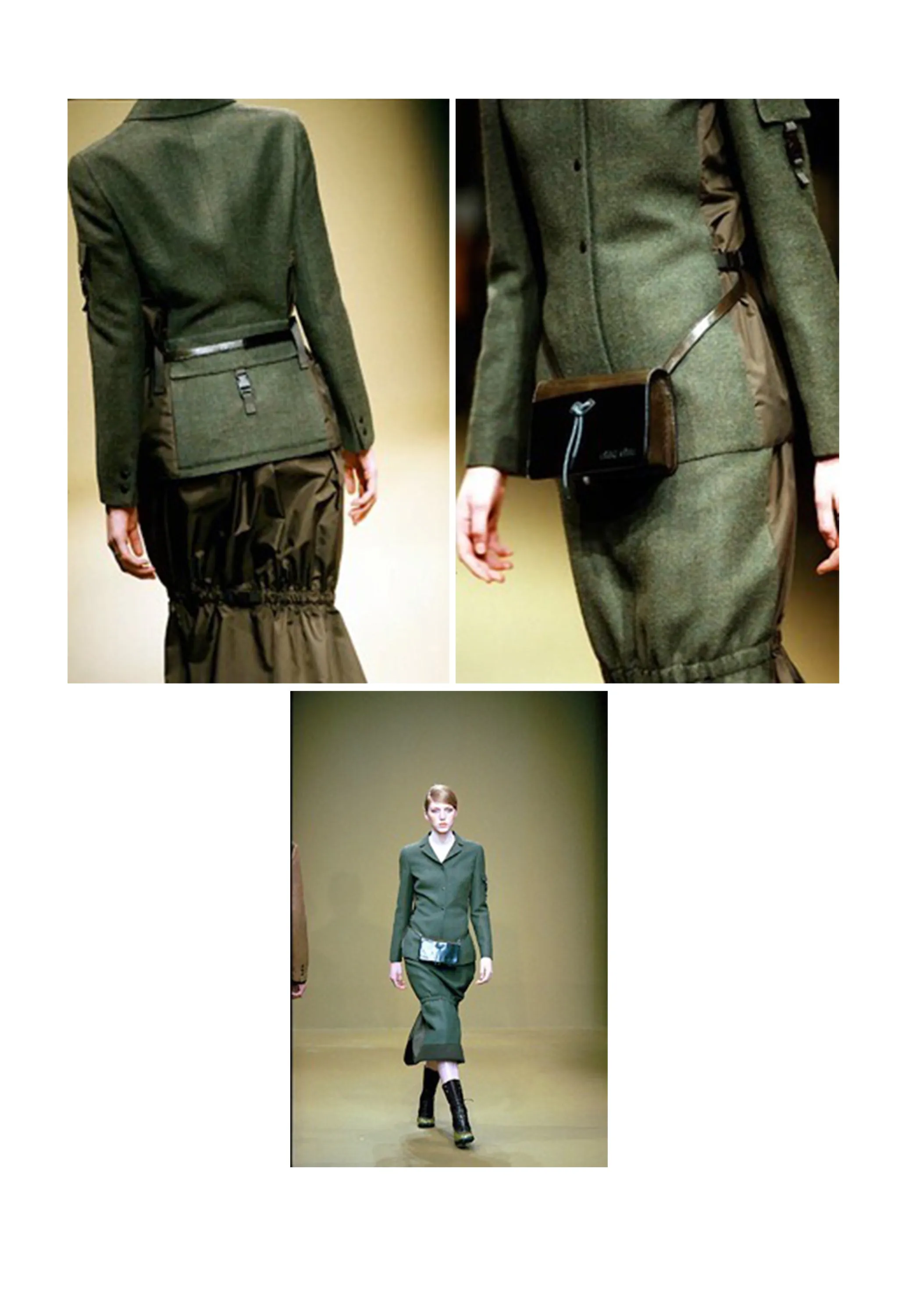 MIU MIU ARMY GREEN WOOL AND NYLON TECH SKIRT 1999