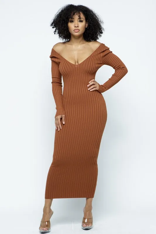 Off Shoulder Ribbed Bodycon Dress